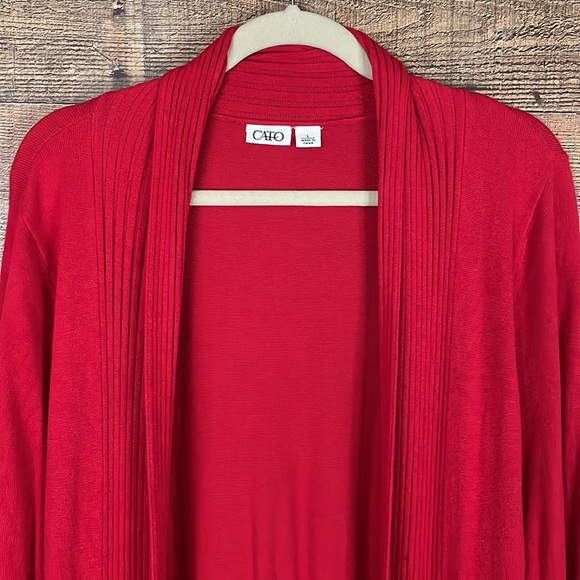 CATO long open front red cardigan sweater duster ribbed Size large - Picture 2 of 9